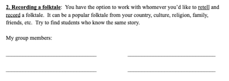 section of worksheet where students are prompted to choose groups